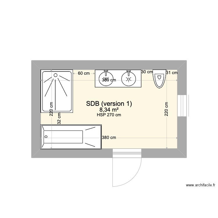 SDB version 1 Nancy et Martin. Plan de 1 pièce et 8 m2