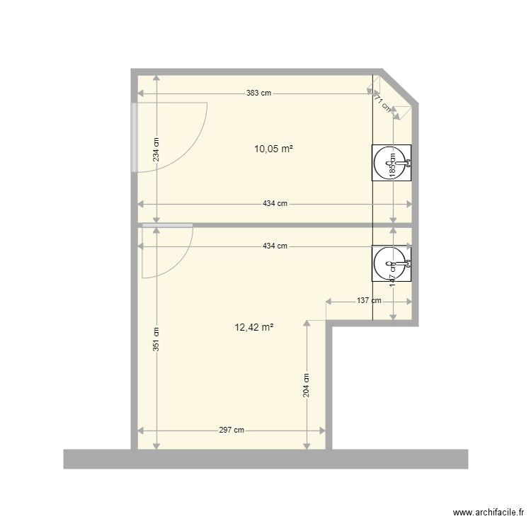 Zone Ophtalmo pause bureau. Plan de 2 pièces et 22 m2