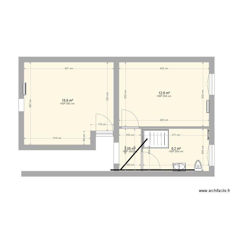 STUDIO ETAGE CHAMBRE. Plan de 4 pièces et 37 m2