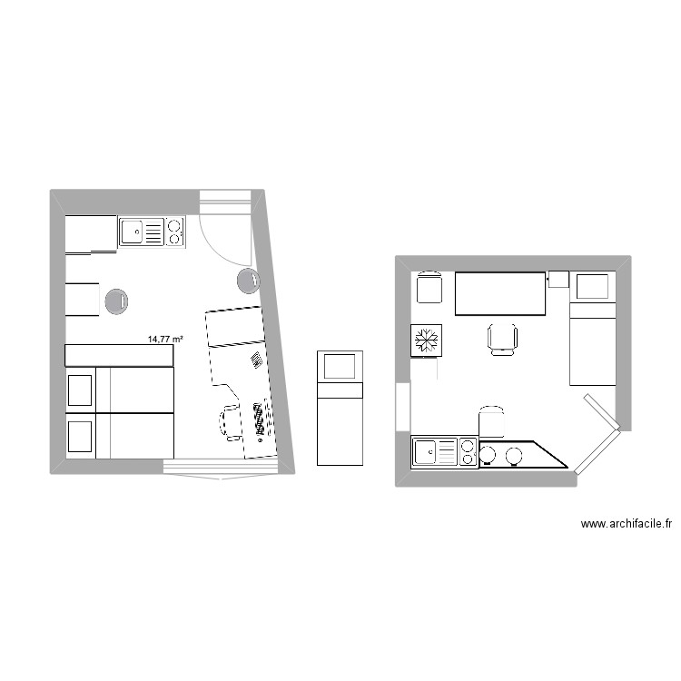 Studio. Plan de 1 pièce et 15 m2