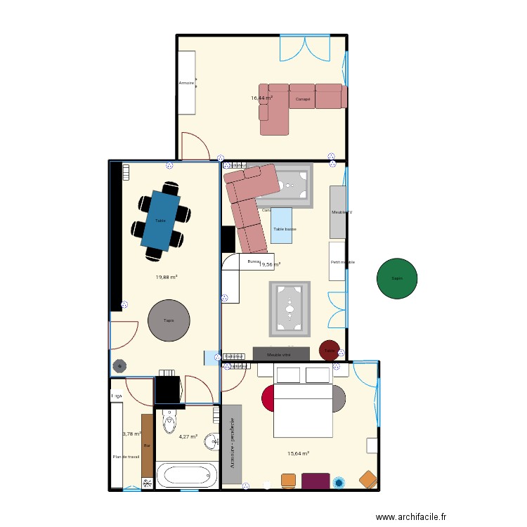 salon. Plan de 6 pièces et 80 m2