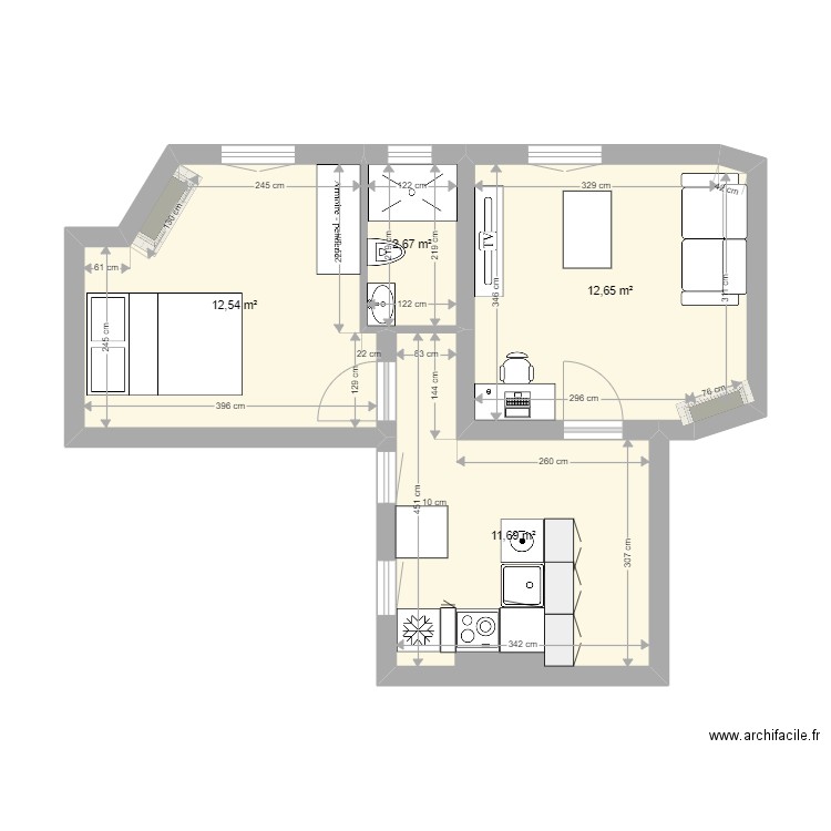 plan patay exact petite modif cuisine 2. Plan de 4 pièces et 40 m2