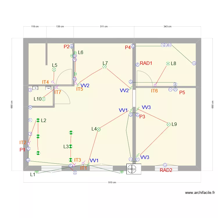 Studio 2 Electricit&eacute; Normanclature. Plan de 