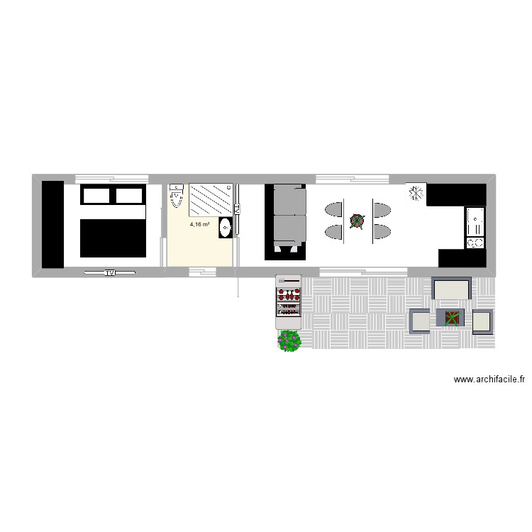 appartement . Plan de 1 pièce et 4 m2
