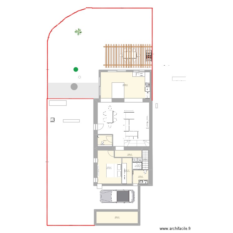 Bondigoux 2 cuisine. Plan de 9 pièces et 62 m2