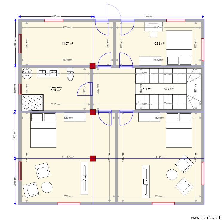 10х10 двухэтажная коробка. Plan de 15 pièces et 188 m2