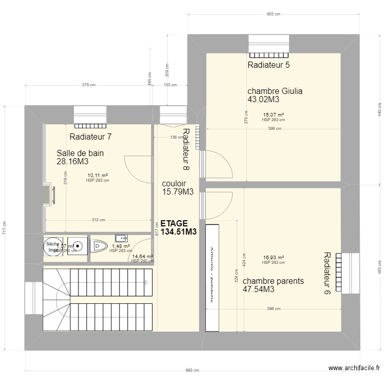 ETAGE VOLUMES LAVELANET. Plan de 6 pièces et 59 m2