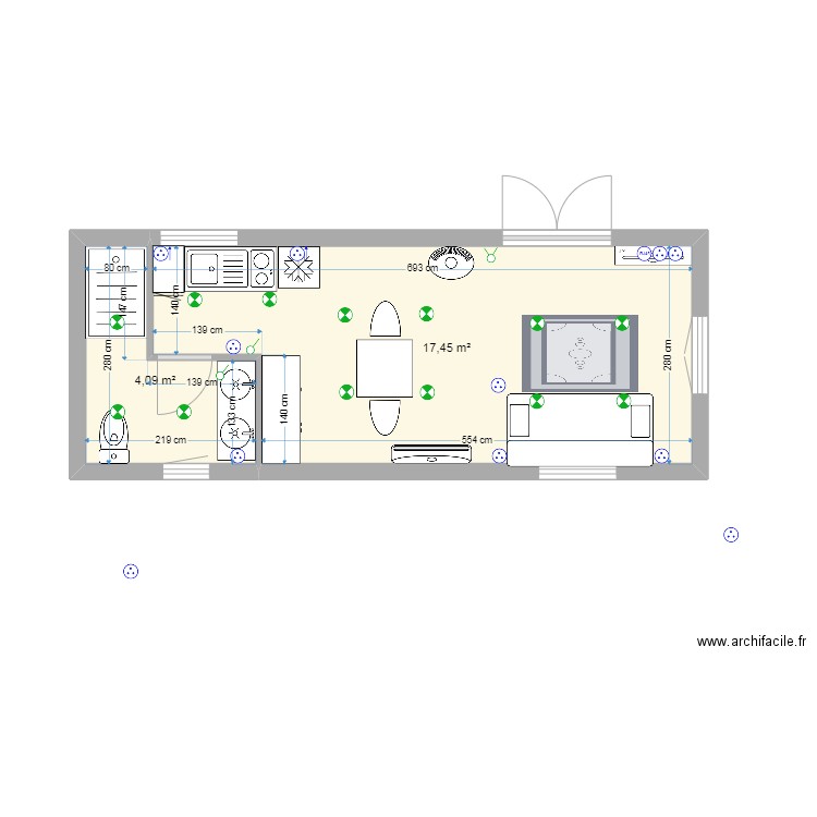 studio gregou. Plan de 2 pièces et 22 m2