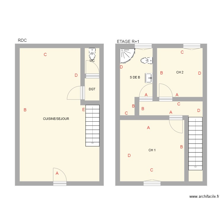 CHAMPARNAUD 3. Plan de 7 pièces et 68 m2