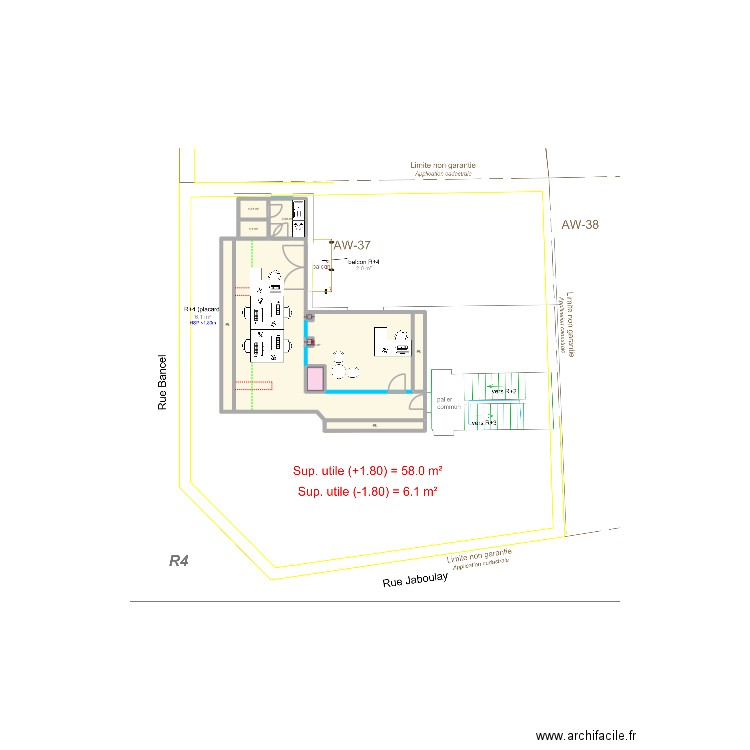 Projet 4ème étage - Cloison 2. Plan de 9 pièces et 67 m2