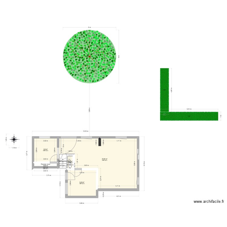 Plan Benjamin Ortega - Rez de chaussée. Plan de 6 pièces et 56 m2