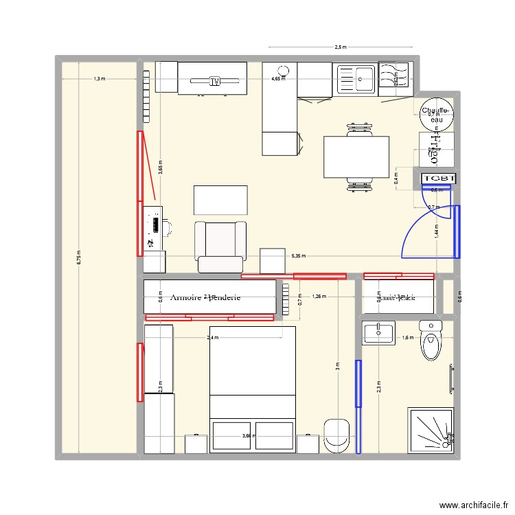 appart papa V5. Plan de 8 pièces et 43 m2