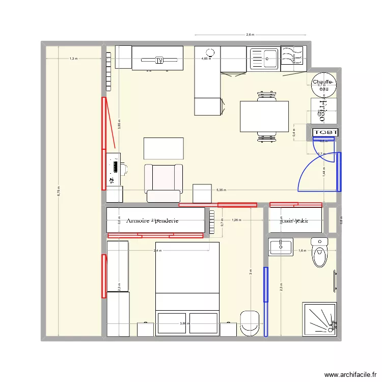 appart papa V5. Plan de 