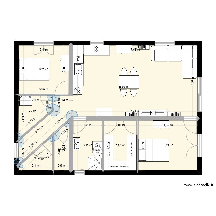 maison 2 ch LONG. Plan de 8 pièces et 79 m2