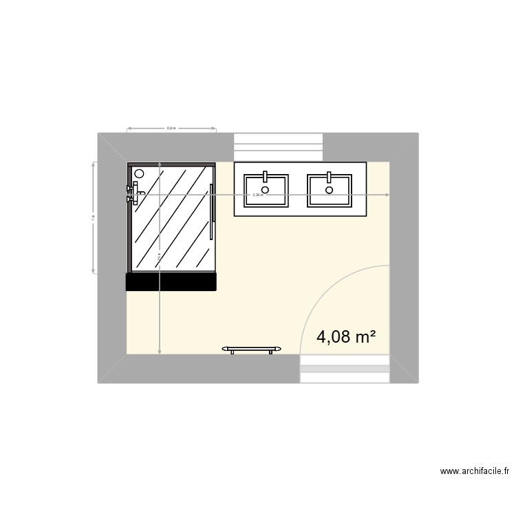 SdB. Plan de 1 pièce et 4 m2
