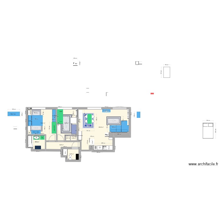 Plan-avec-bonne-cote. Plan de 8 pièces et 63 m2