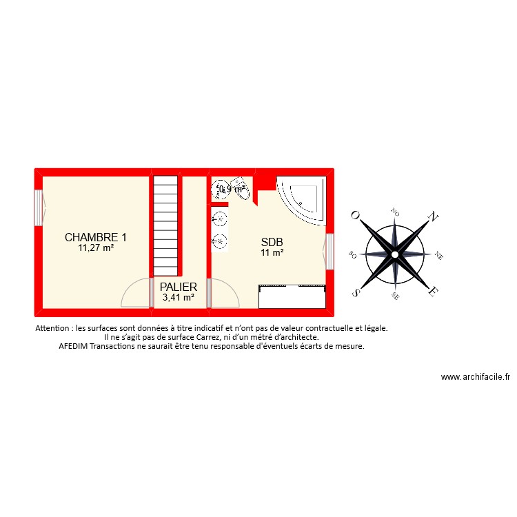 BI9423 ETAGE. Plan de 5 pièces et 28 m2