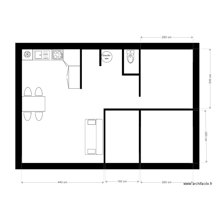 Blache   plan 2. Plan de 3 pièces et 54 m2