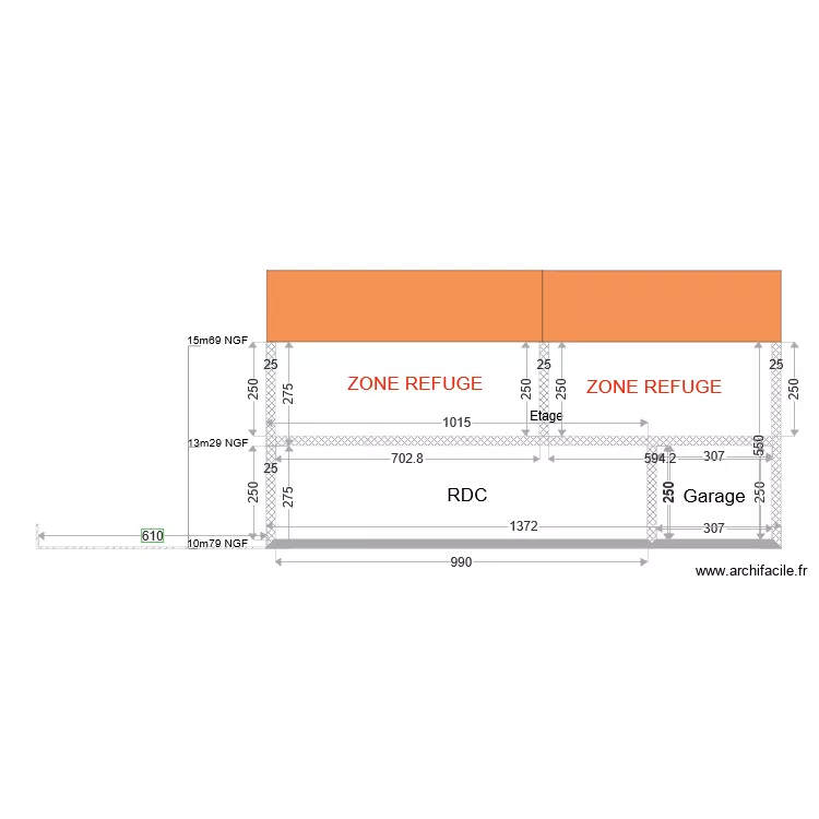 PCMI3 Plan de coupe Fa&ccedil;ade sud projet. Plan de 