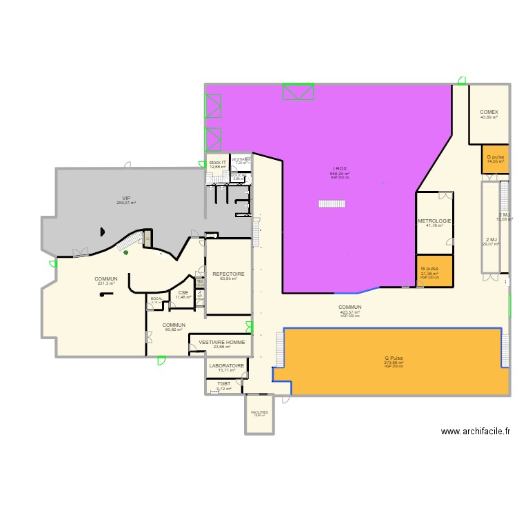 VOLTA RDC V m². Plan de 30 pièces et 2258 m2
