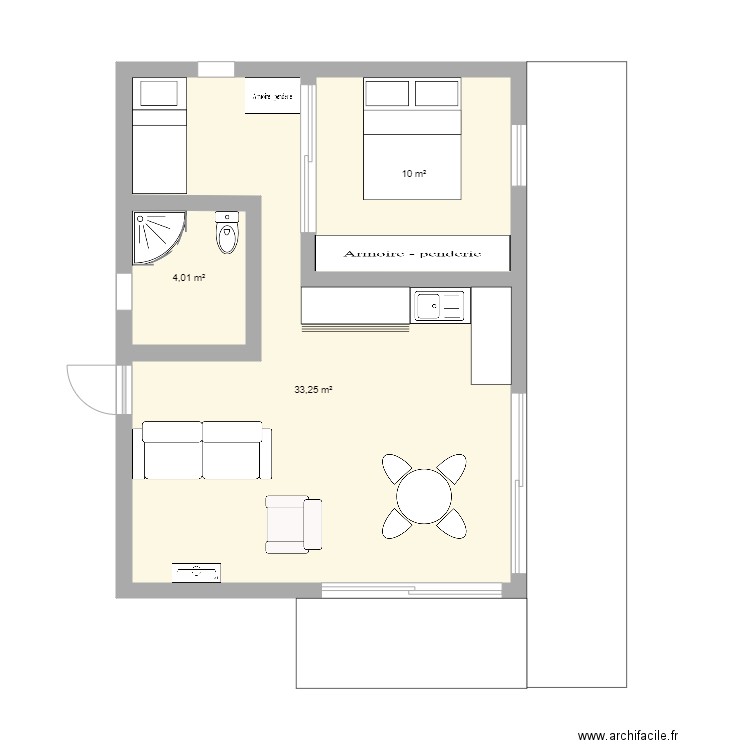 Maison Modulaire. Plan de 3 pièces et 47 m2