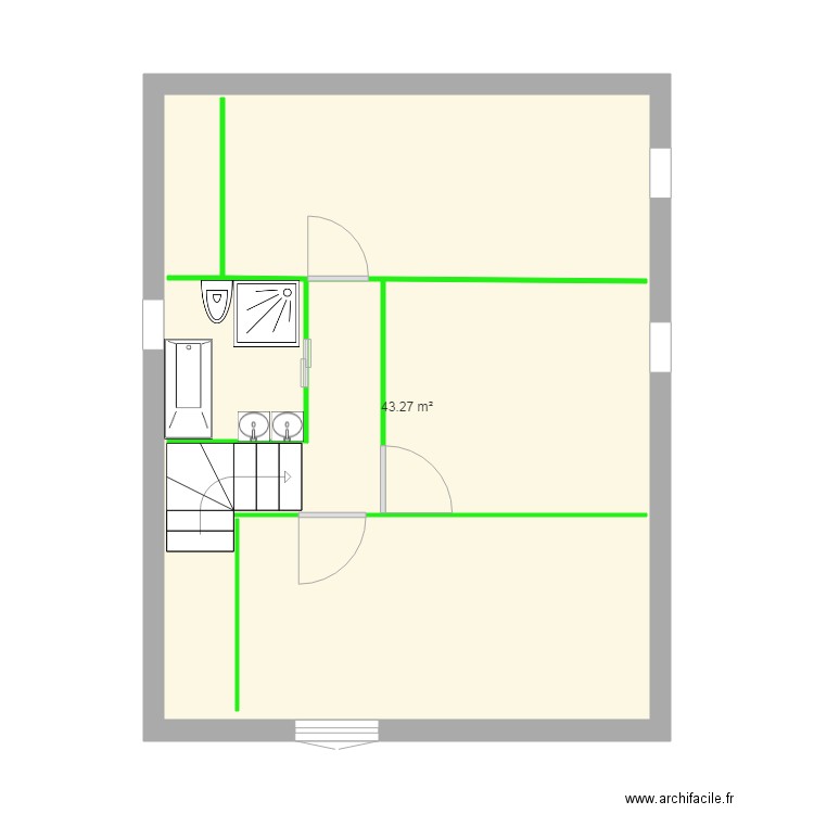 etage michel. Plan de 1 pièce et 43 m2