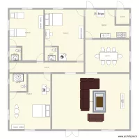 plan de 3 chambres salon avec salle &agrave; manger et cuisine 