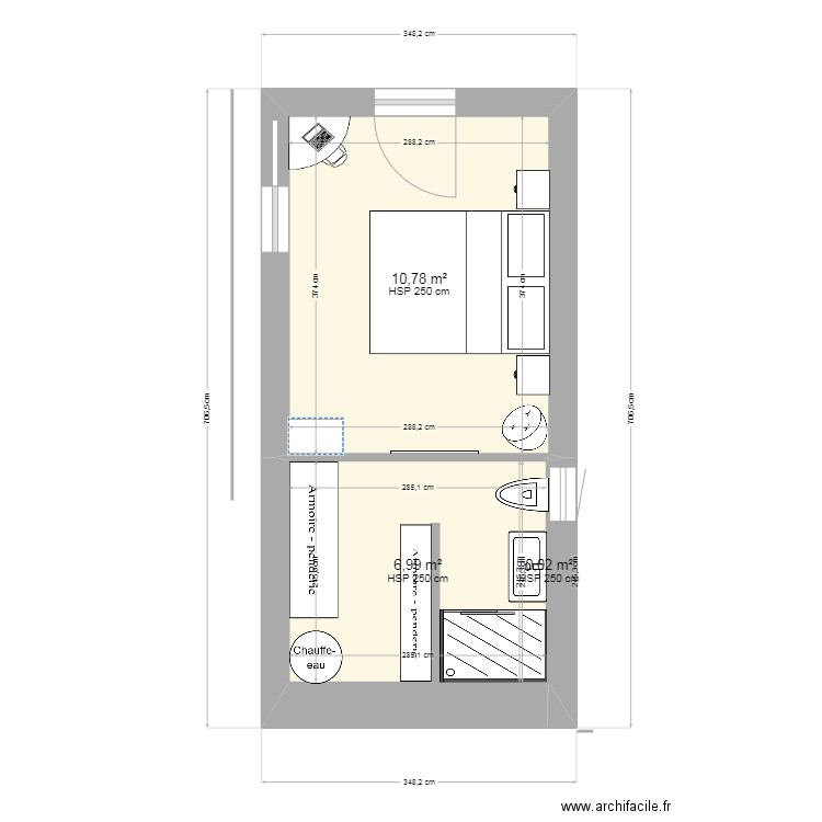 garage bis. Plan de 3 pièces et 18 m2
