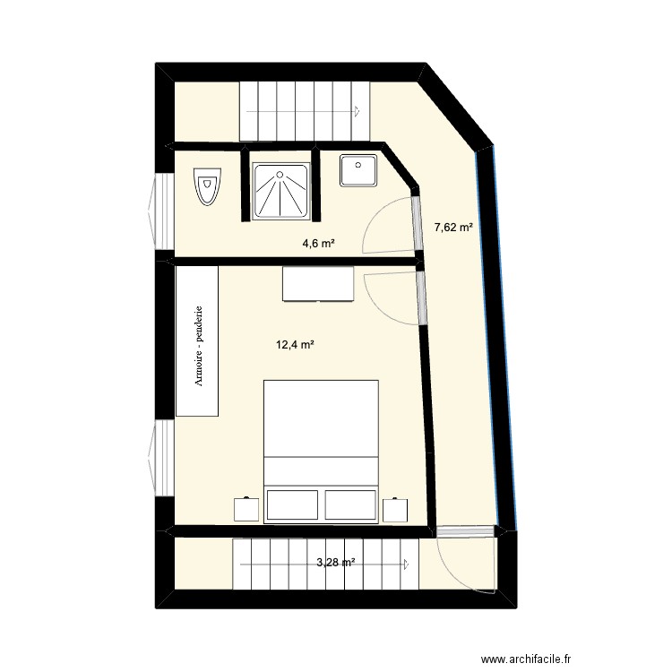 1er etage. Plan de 4 pièces et 28 m2