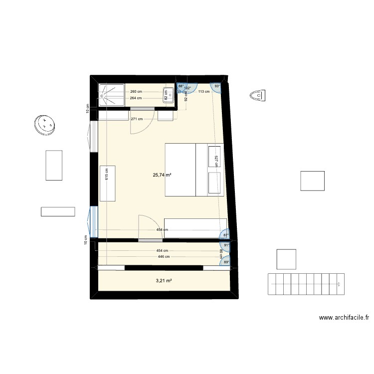 1er etage. Plan de 4 pièces et 28 m2