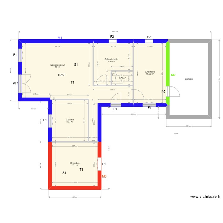 BRETON. Plan de 7 pièces et 89 m2