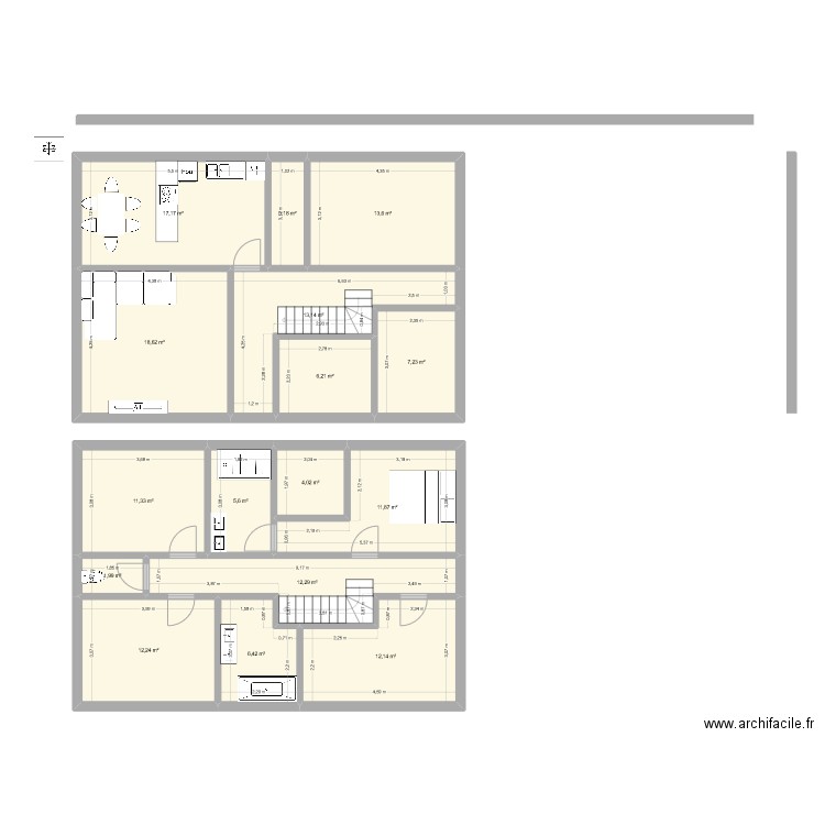 120m2. Plan de 16 pièces et 157 m2