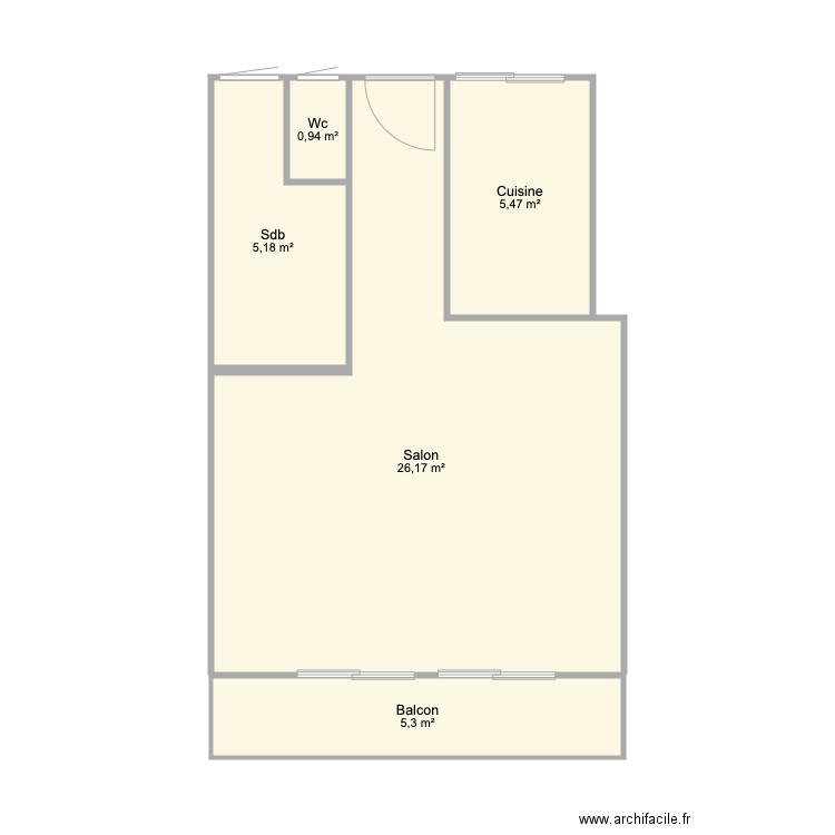 Heol origine. Plan de 5 pièces et 43 m2