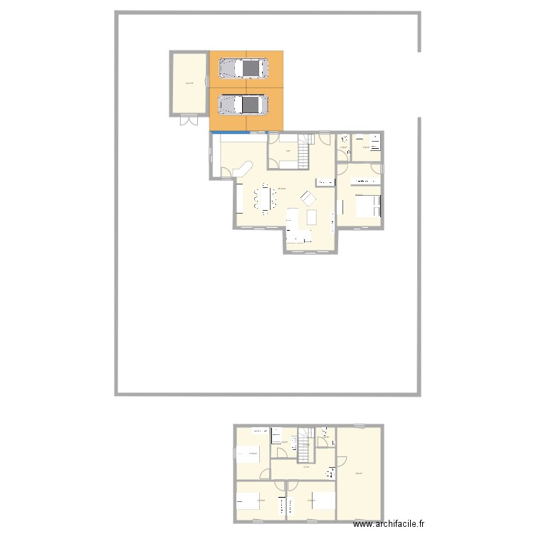 chambre L escalier droit. Plan de 14 pièces et 198 m2