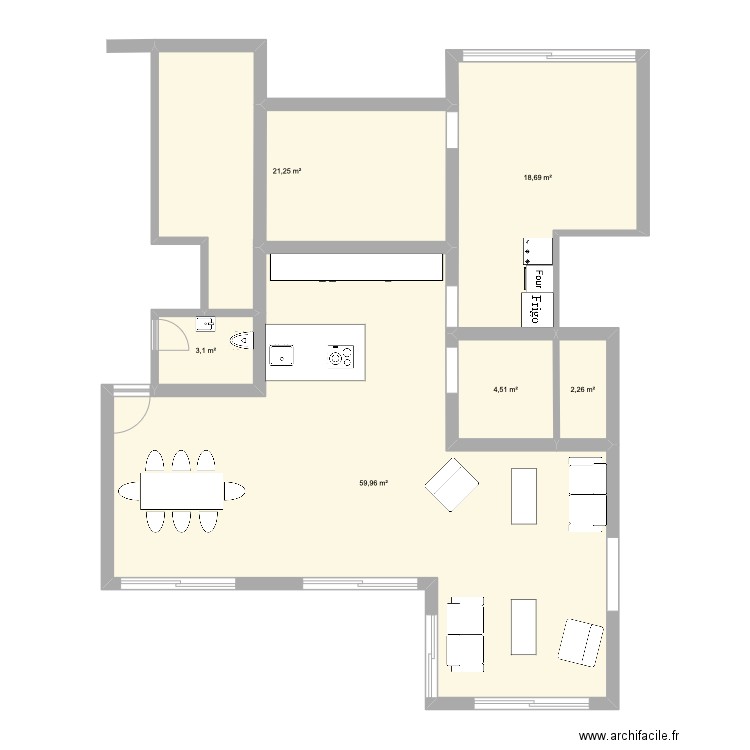 PROJET cuisine ouverte. Plan de 6 pièces et 110 m2