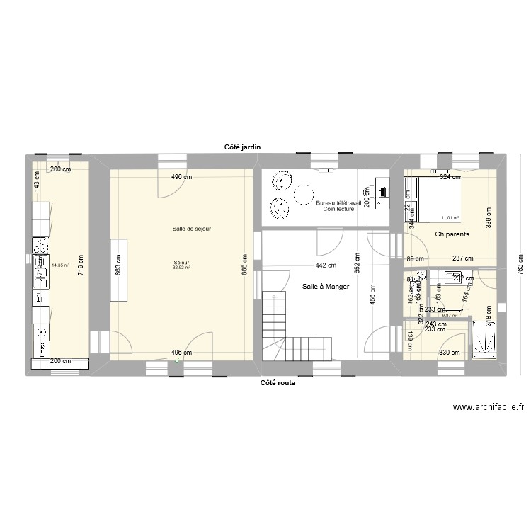 Petit Rezole RDC  Version 1. Plan de 4 pièces et 68 m2