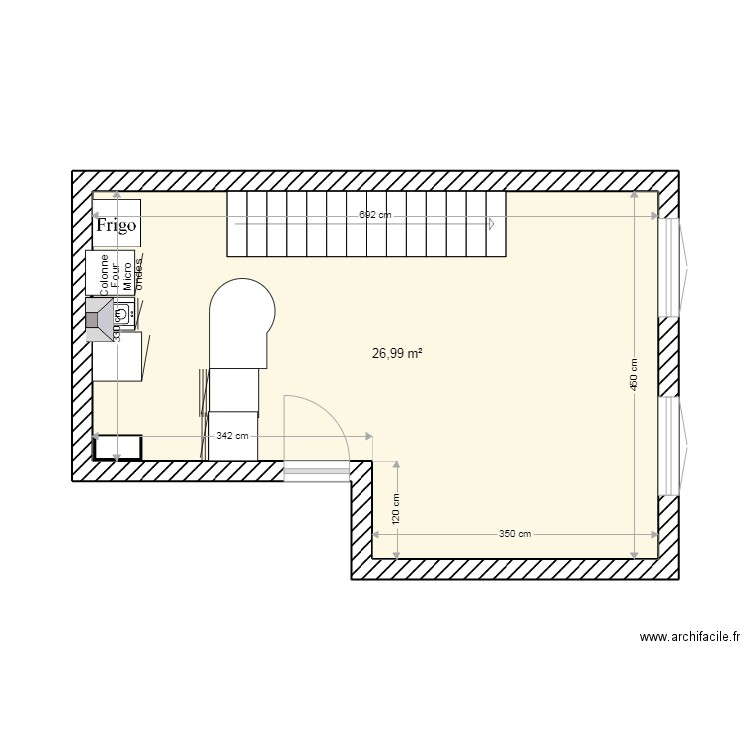 les aug T2 cuisine aménagements 5juill22. Plan de 1 pièce et 27 m2