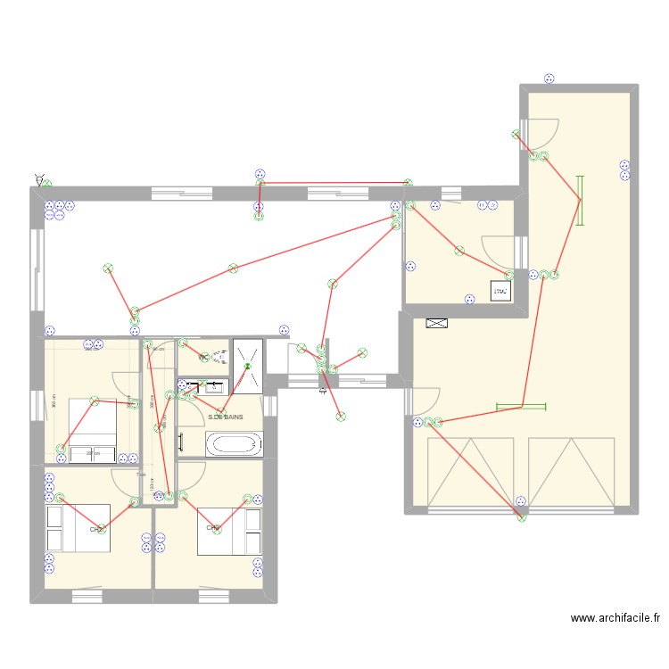 FAVREAU. Plan de 7 pièces et 110 m2