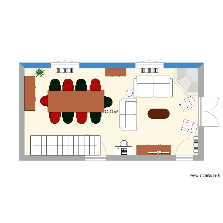 Plan RDC Bayonne escalier côté SAM. Plan de 1 pièce et 32 m2