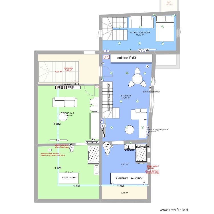 PLAN R+2 PILLET V4. Plan de 16 pièces et 216 m2