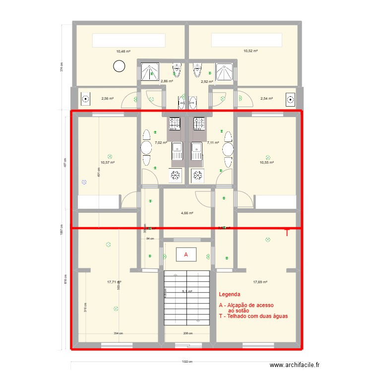 V Nova 1-Sotao. Plan de 16 pièces et 122 m2