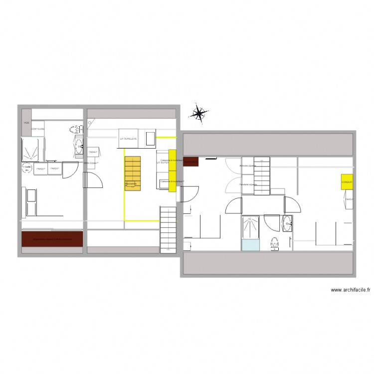 plan chambre haut parents. Plan de 19 pièces et 95 m2