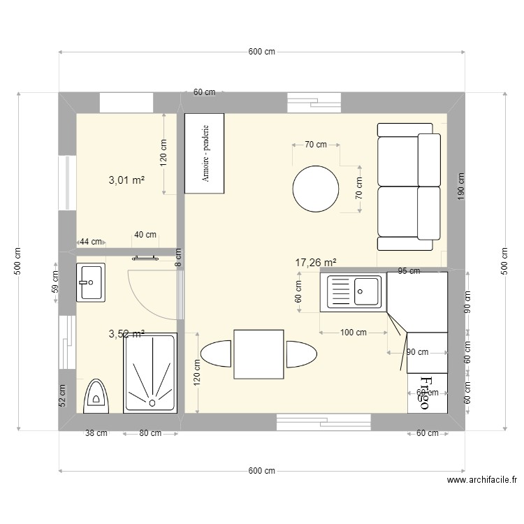 Pool House 2. Plan de 3 pièces et 24 m2