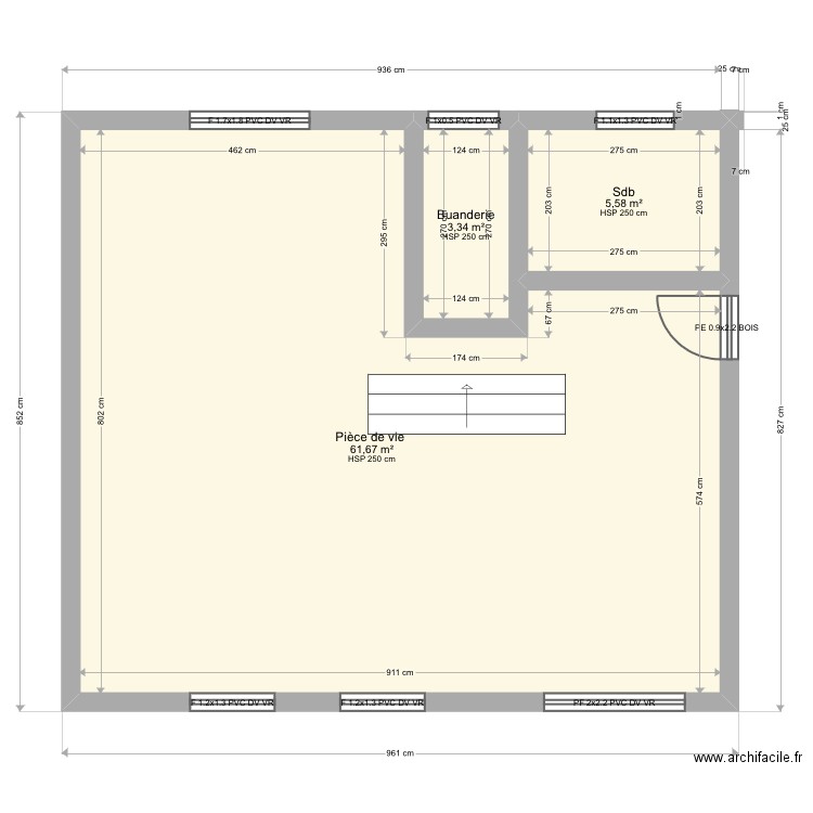Poinsignon rdc. Plan de 3 pièces et 71 m2