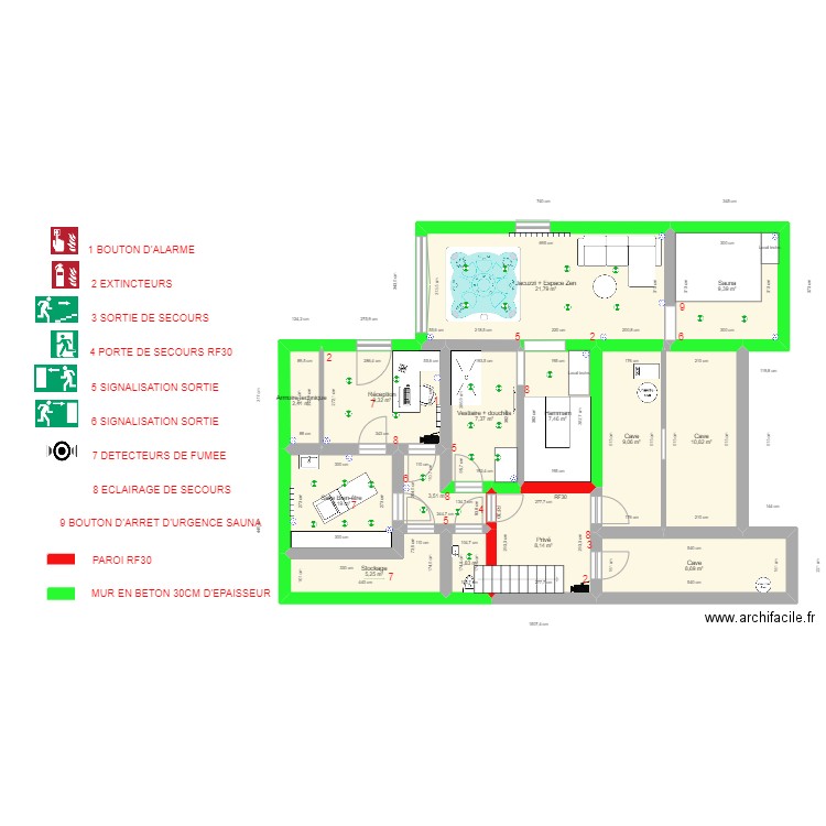 Plan sécurité pompier. Plan de 14 pièces et 113 m2