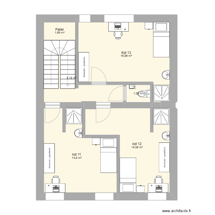 Bernus 3ème. Plan de 6 pièces et 58 m2