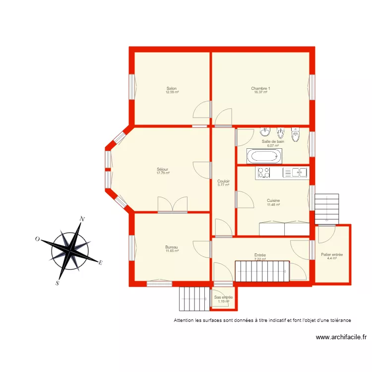 BI 3144 rdc non c&ocirc;t&eacute;. Plan de 