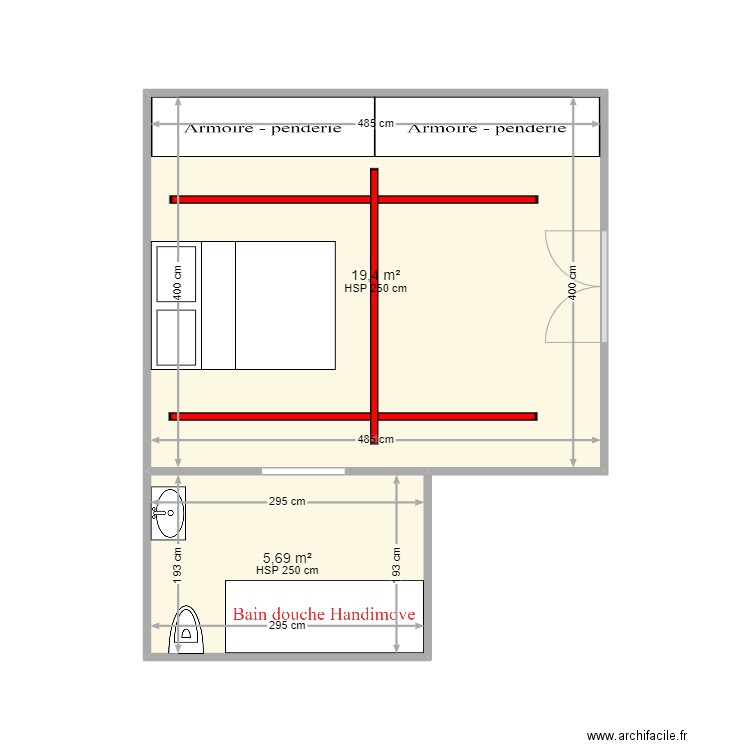 MAYOUX ch h. Plan de 2 pièces et 25 m2