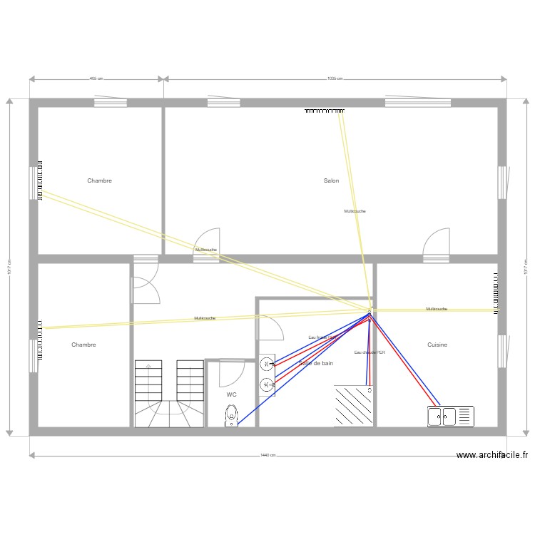 1er Etage Plomberie. Plan de 7 pièces et 128 m2