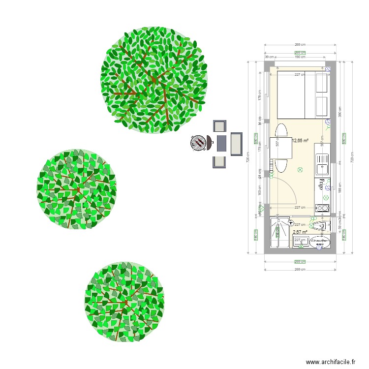 Bételgeuse. Plan de 2 pièces et 15 m2